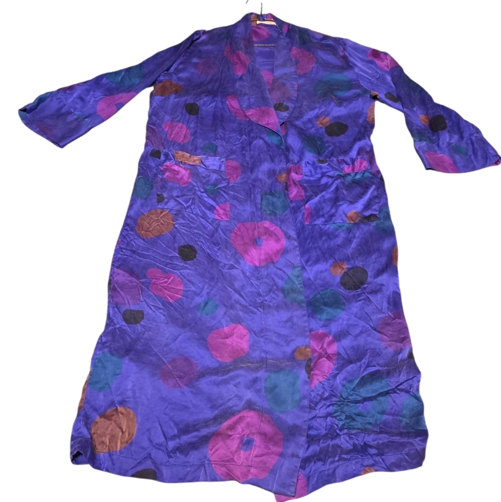 Andres 100% Silk Vintage 80s/90s Purple Geometric Print Robe Size M
